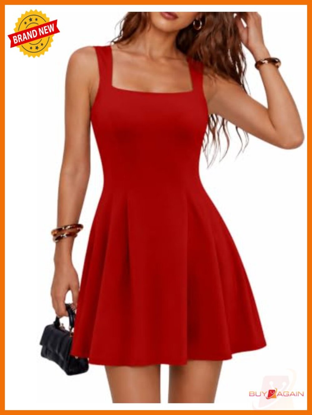 Women's Square Neck Sleeveless A-Line Mini Cocktail Dress Fit & Flare